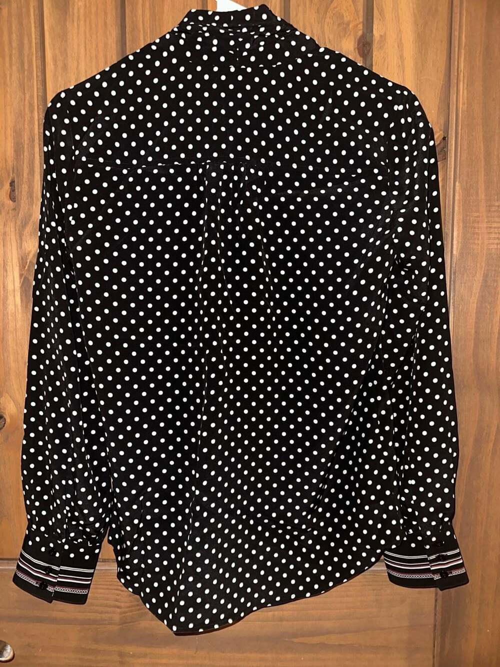 Trina Turk Polka Dot Tie-Neck Blouse Black White Long Sleeve XS - Picture 3 of 3